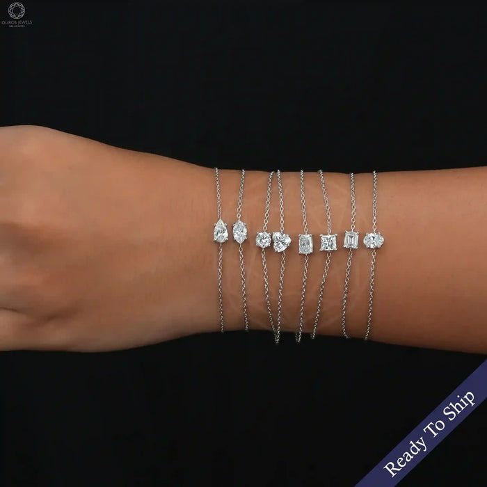 Radiant  Cut  Single Lab Diamond Chain Bracelet
