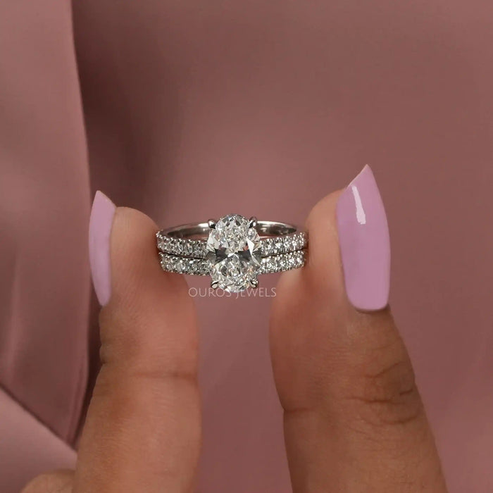 [Oval Diamond Matching Wedding Ring Set]-[Ouros Jewels]