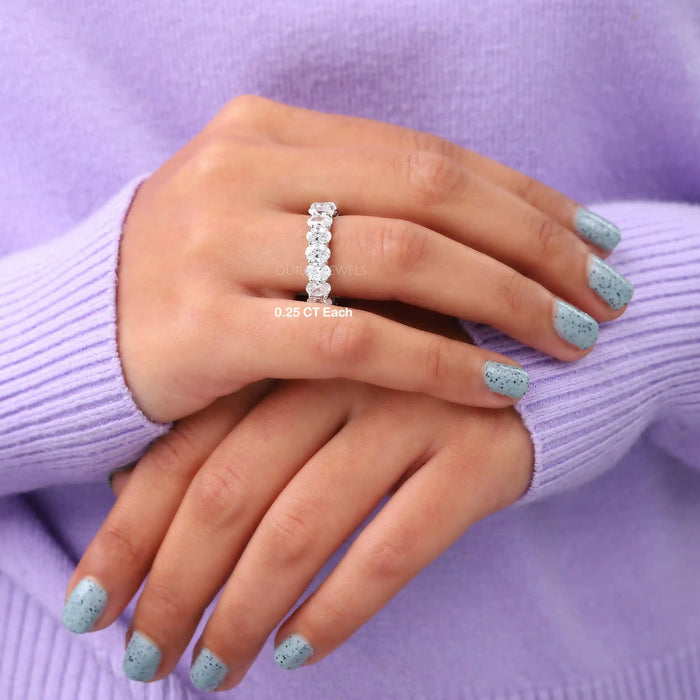 [A Women wearing Oval Cut Eternity Ring]-[Ouros Jewels]