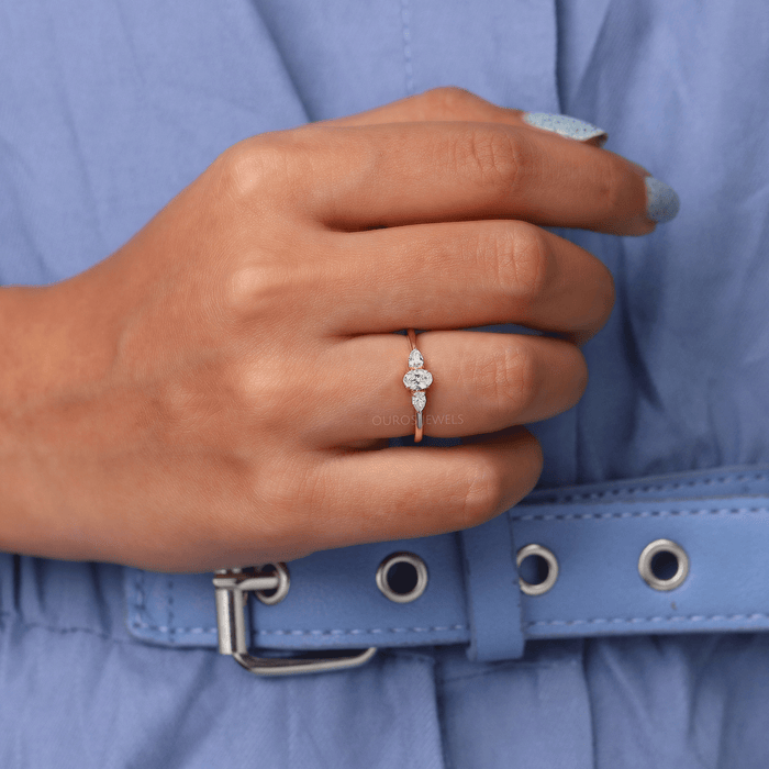 Three Stone Oval Shape Lab Grown Diamond Ring