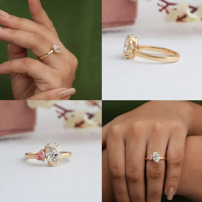 [Collage of Oval and Heart Diamond Toi Et Moi Ring]-[Ouros Jewels]