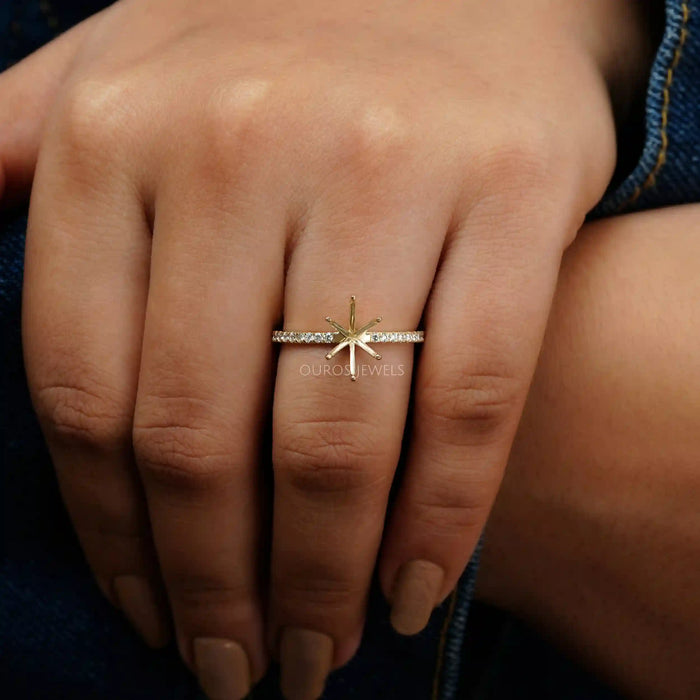 [A Women wearing Oval Diamond Semi Mount Ring]-[Ouros Jewels]