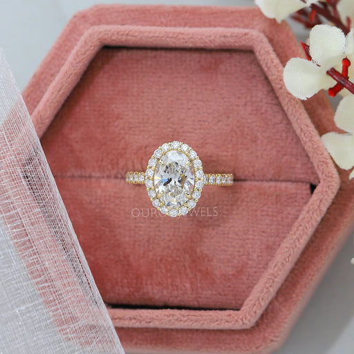 [2 Carat Oval Cut Halo Diamond Engagement Ring With Accent Stone]-[Ouros Jewels]