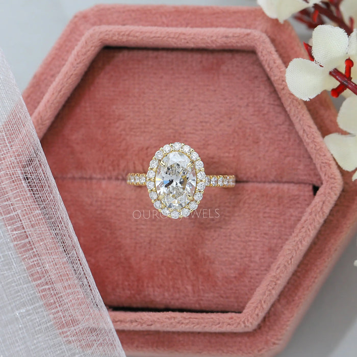 Oval Cut Halo Accent Diamond Engagement Ring