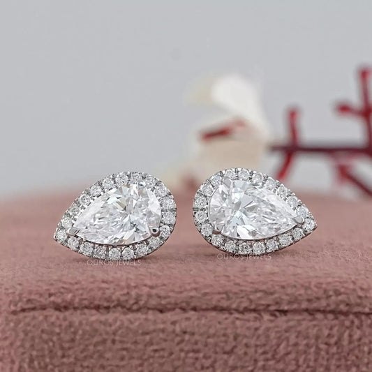 Pear Lab Grown Diamond Halo Stud Earrings Earring