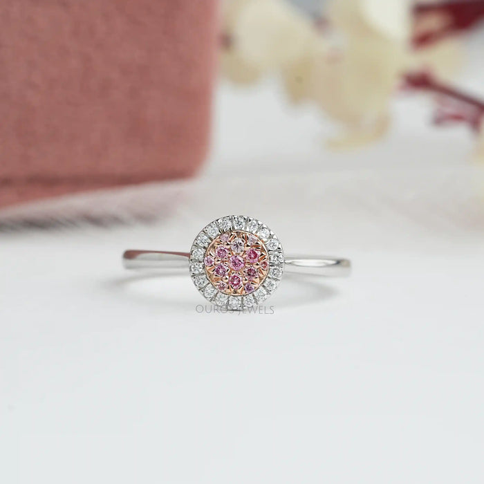 [Front View of Pink Round Cut Lab Diamond Engagement Ring]-[Ouros Jewels]