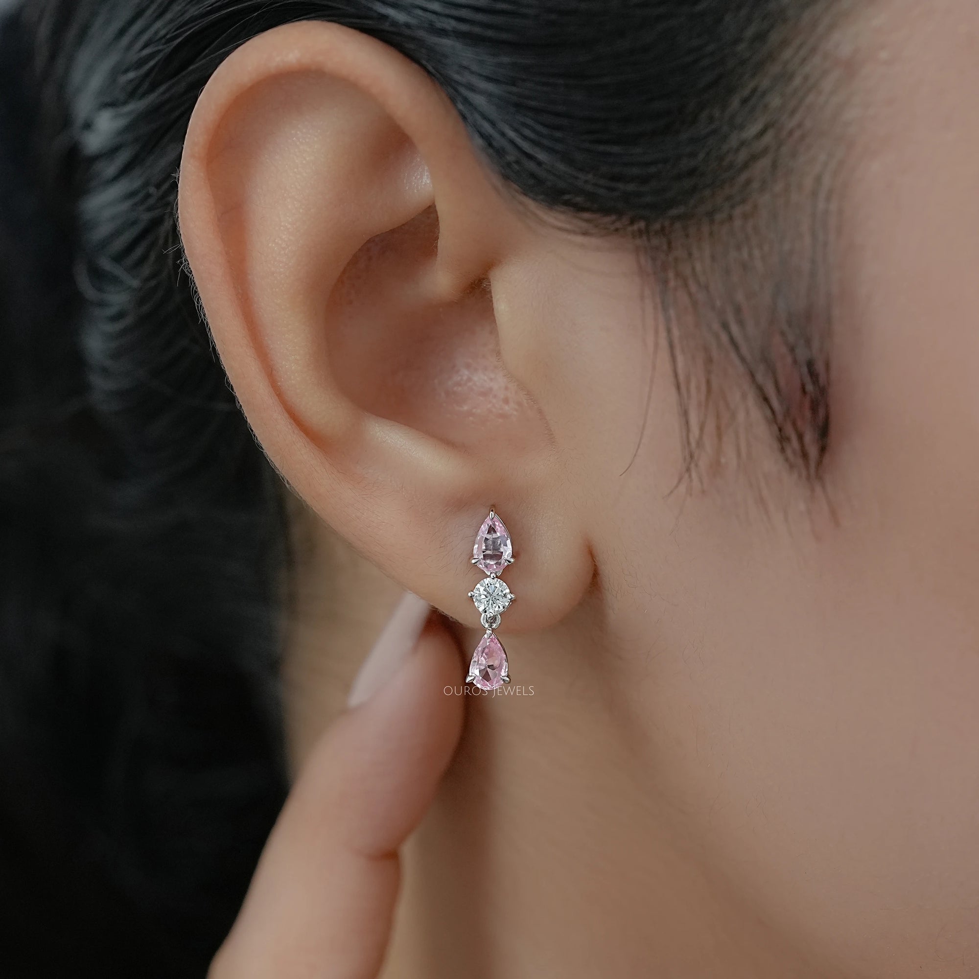 Padparadscha Pear Gemstone Drop Earrings