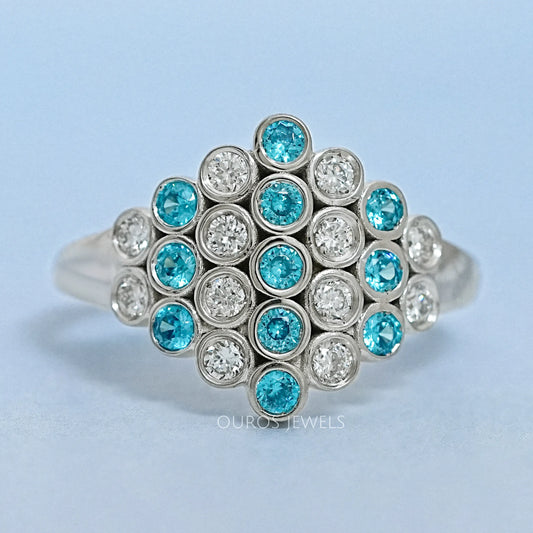 Round Cut Paraiba Lab Gemstone Bezel Set Wedding Ring Ring