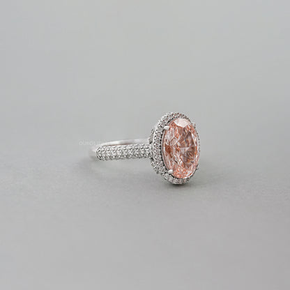 Fancy Pink Oval Diamond Pave Set Accent Ring Ring