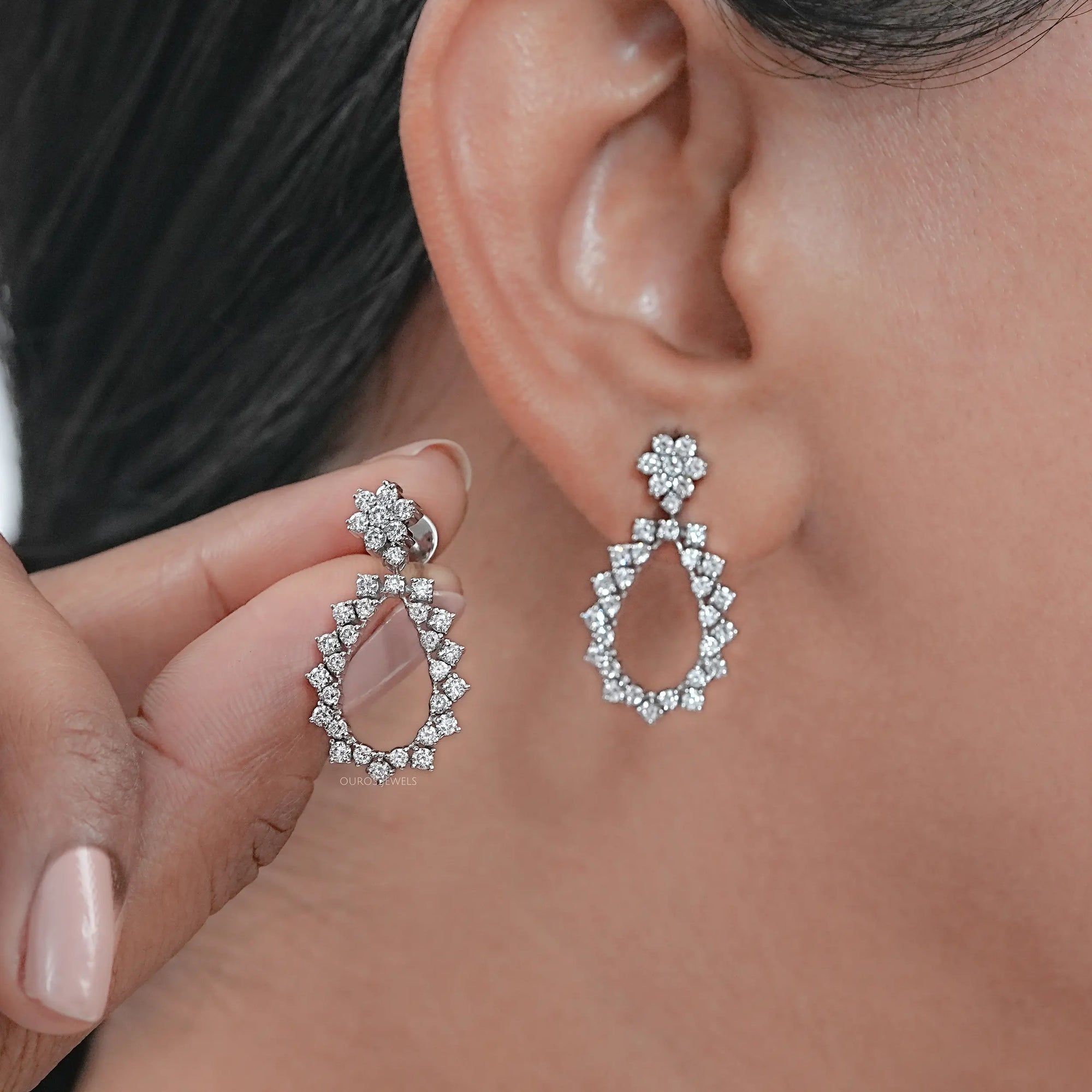 Open Pear Style Drop Dangle Earrings