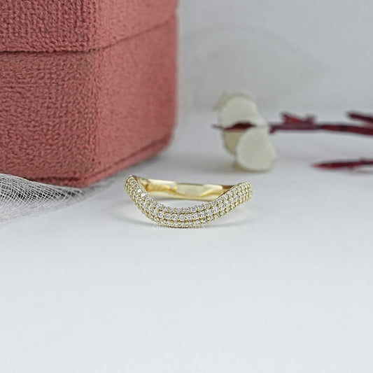 Pave Set Round Lab Diamond Curved Band Ring