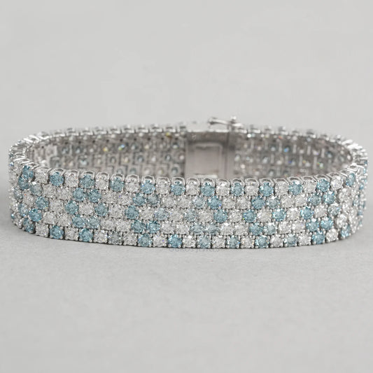 Fancy Blue Round Cut Lab Diamond Wide Bracelet Bracelet