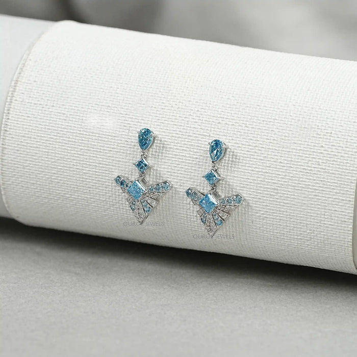 Blue Geometric Diamond Drop Earrings Earrings
