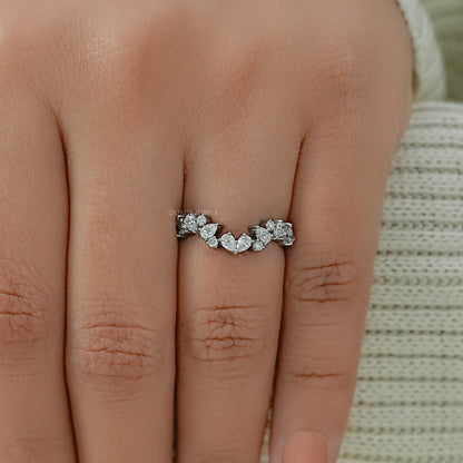 Pear And Round Lab Diamond Cluster Curved Ring Ring