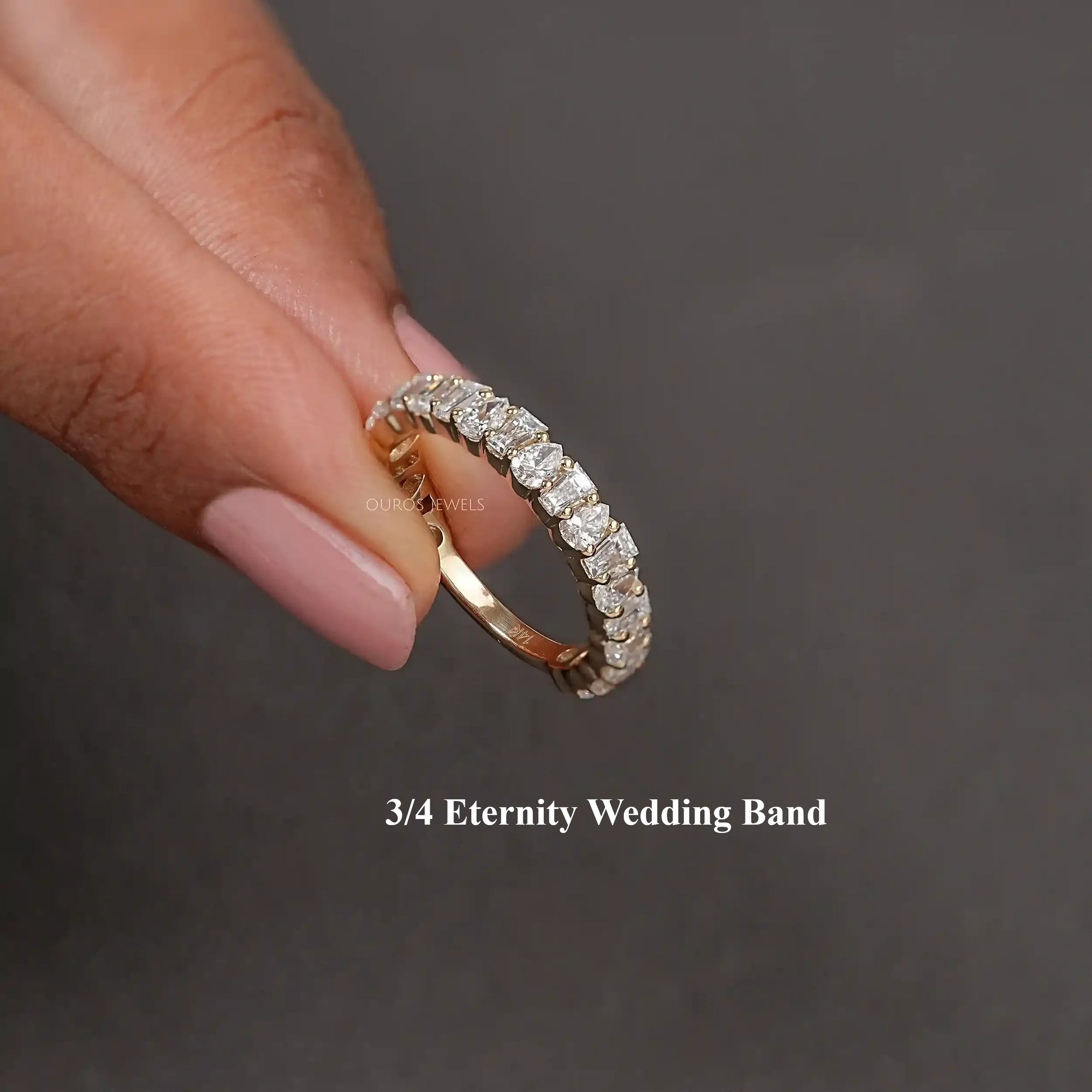 Tapered Baguette and Pear Diamond Half Eternity Wedding Band Rings