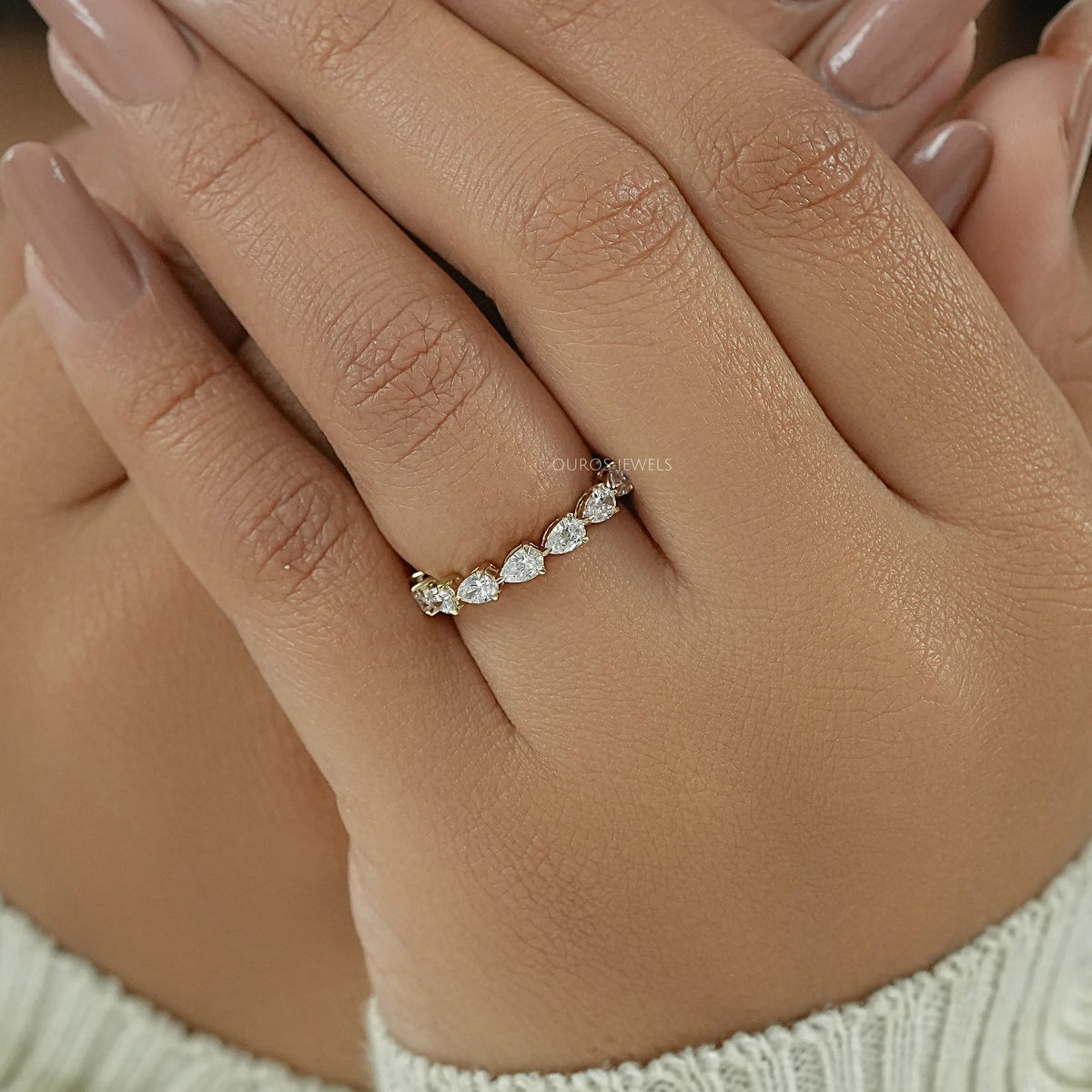 East West Pear Cut Lab Diamond Full Eternity Band Ring