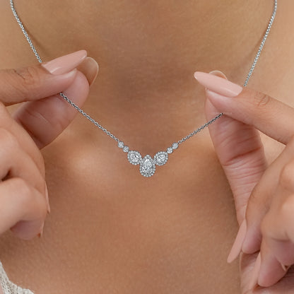 Pear Cut Halo Teardrop Chain Necklace