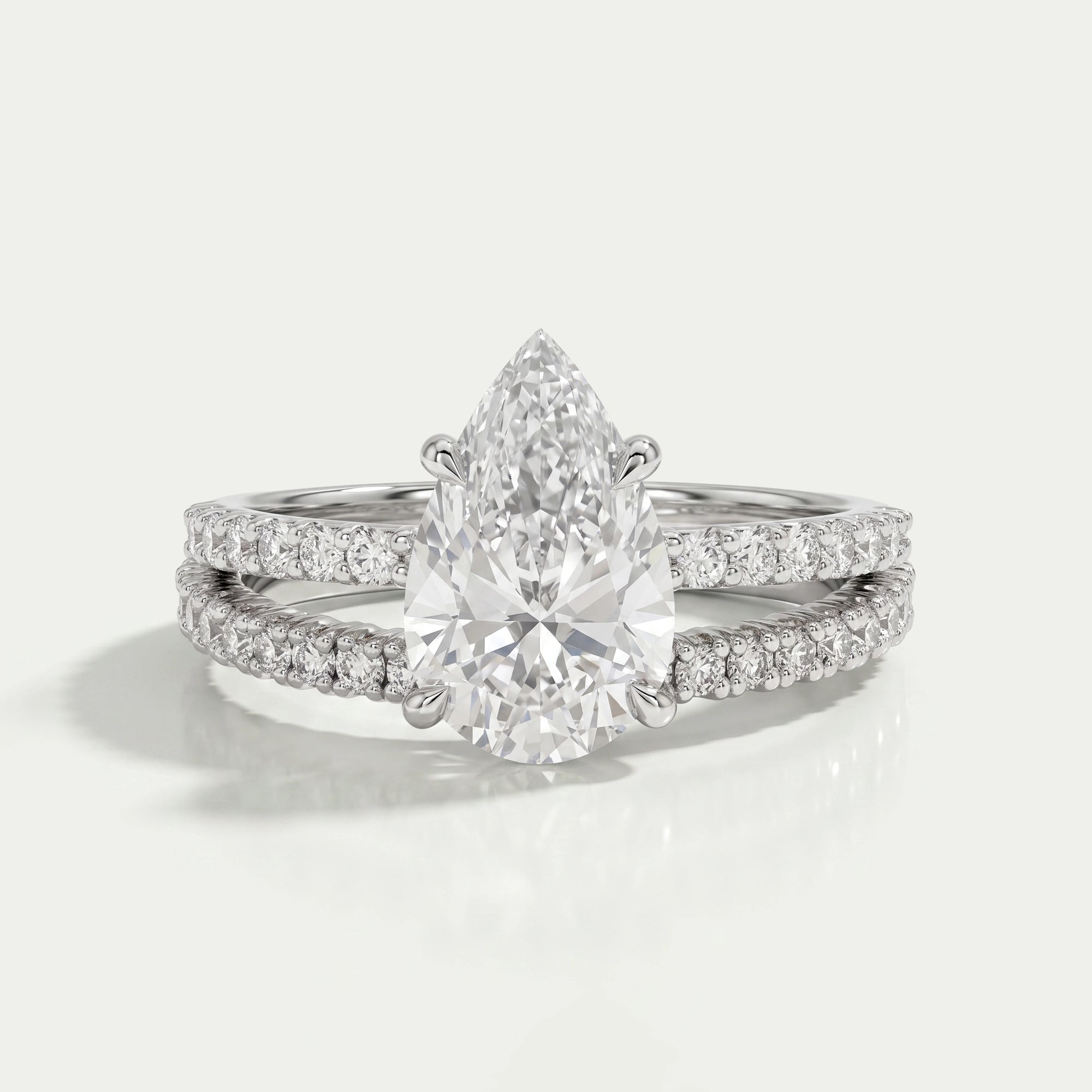 Pear Cut Solitaire Accent Bridal Ring Set