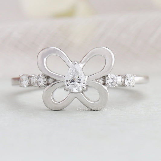 Pear Diamond Butterfly Shaped Dainty Ring Rings