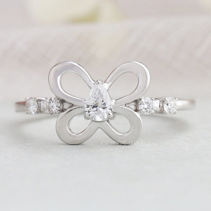 Pear Diamond Butterfly Shaped Dainty Ring Rings
