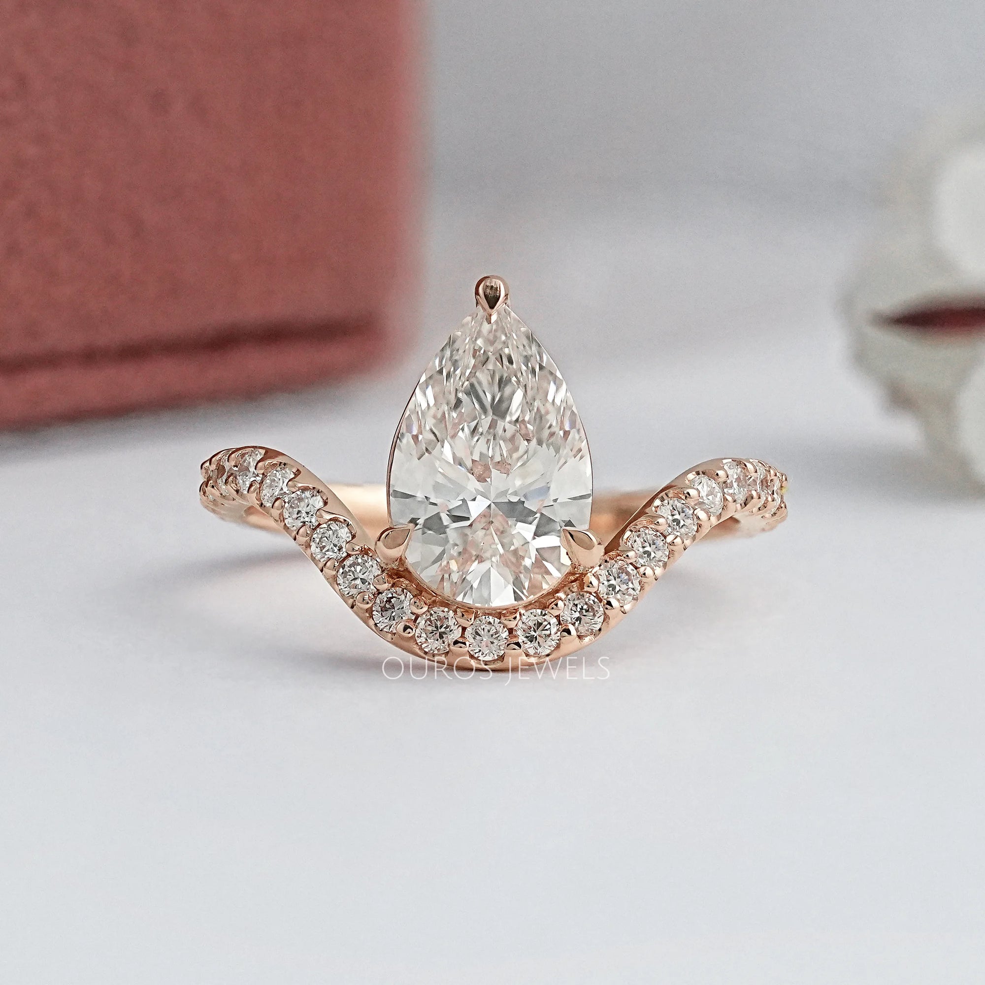 Pear Cut Pave Set Curved Engagement Ring Ring