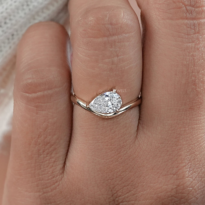 Pear Cut Lab Grown Diamond Curved Solitaire Ring Ring
