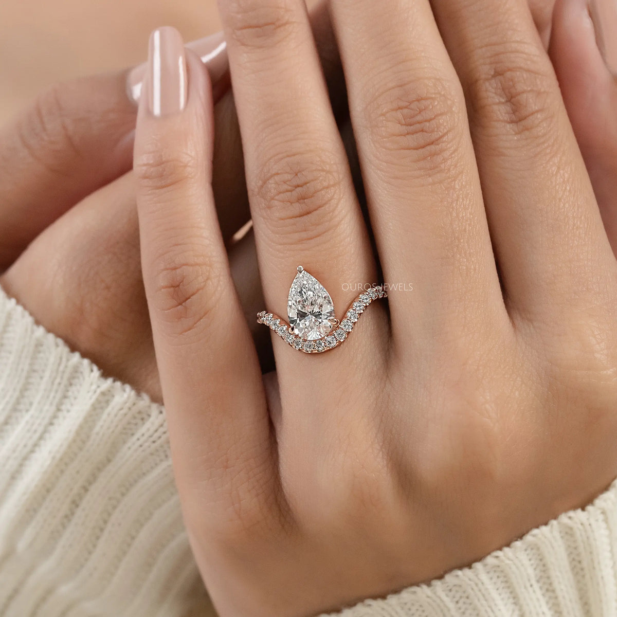 Pear Cut Pave Set Curved Engagement Ring Ring