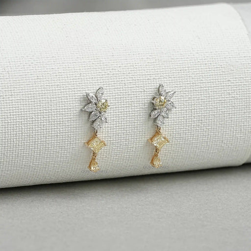 Yellow And White Diamond Floral Drop Earrings Earrings