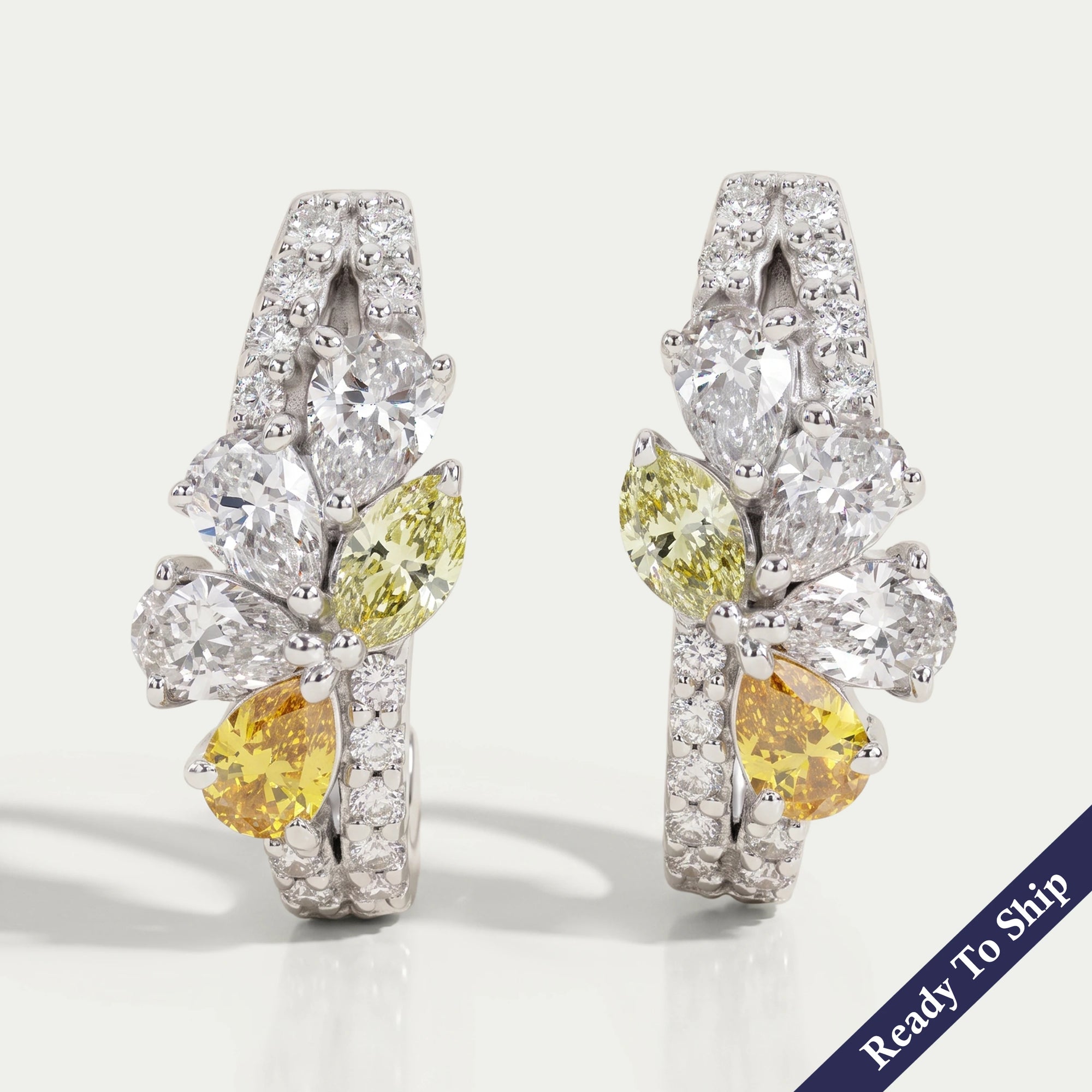 Yellow Pear And Round Cut Cluster Diamond Earrings Earrings