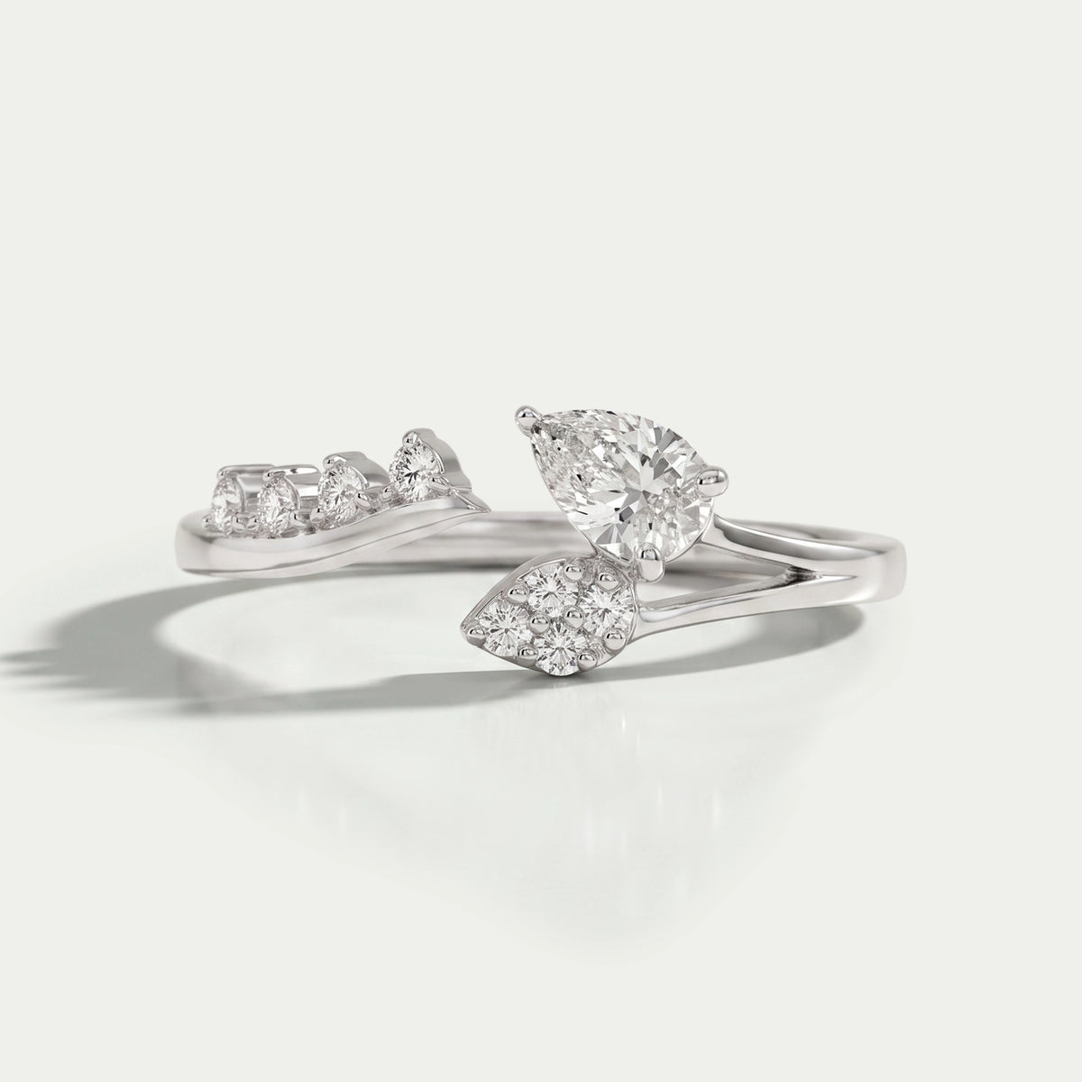 Pear Diamond Leaf Open Cuff Wedding Ring Rings