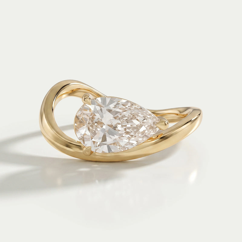 Ouros Jewels Pear Diamond Curved Solitaire Engagement Ring