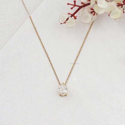 Step Cut Pear Lab Diamond Solitaire Pendant Necklaces