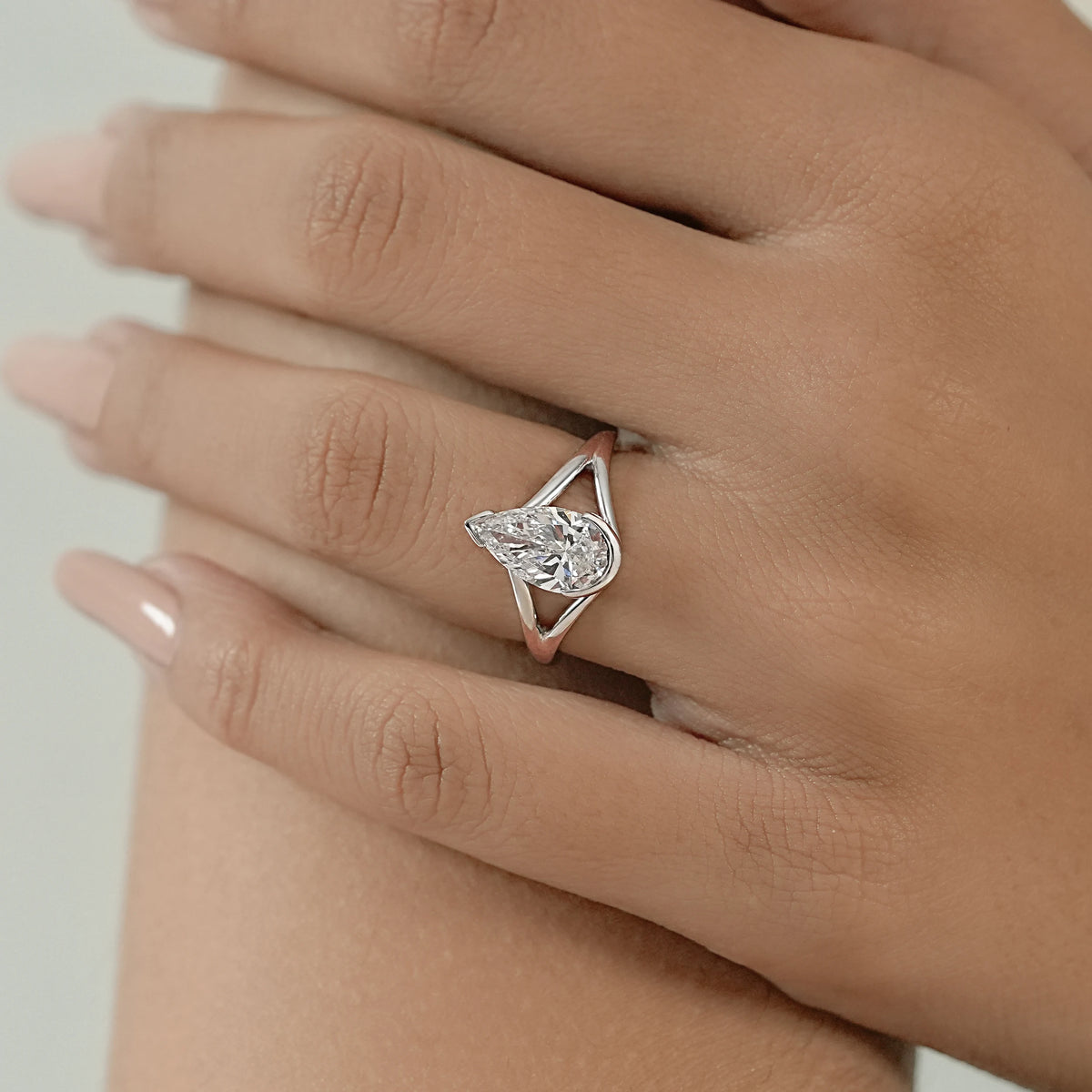Pear Diamond Solitaire Split Shank Engagement Ring Ring