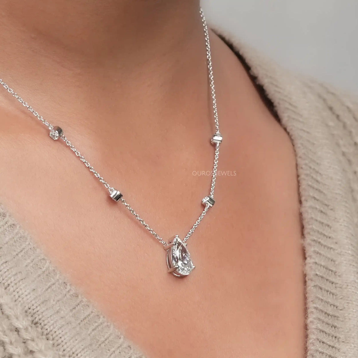 Chain Diamond Pear Pendant Necklaces