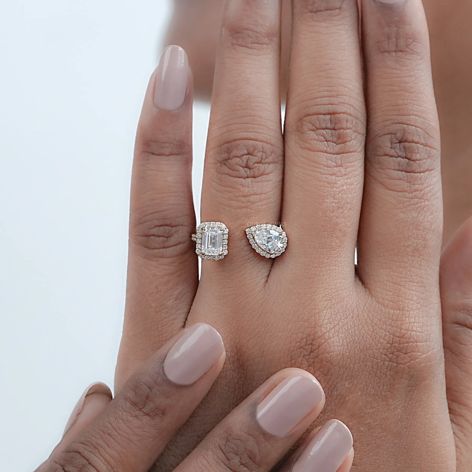 Pear And Emerald Cut Halo Toi Et Moi Engagement Ring Rings