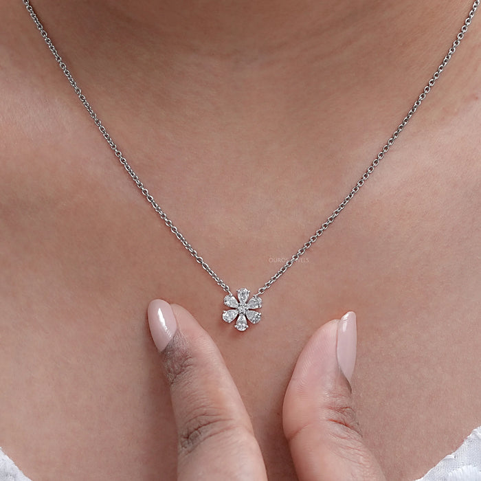 Pear Cut Lab Diamond Flower Pendant Necklaces