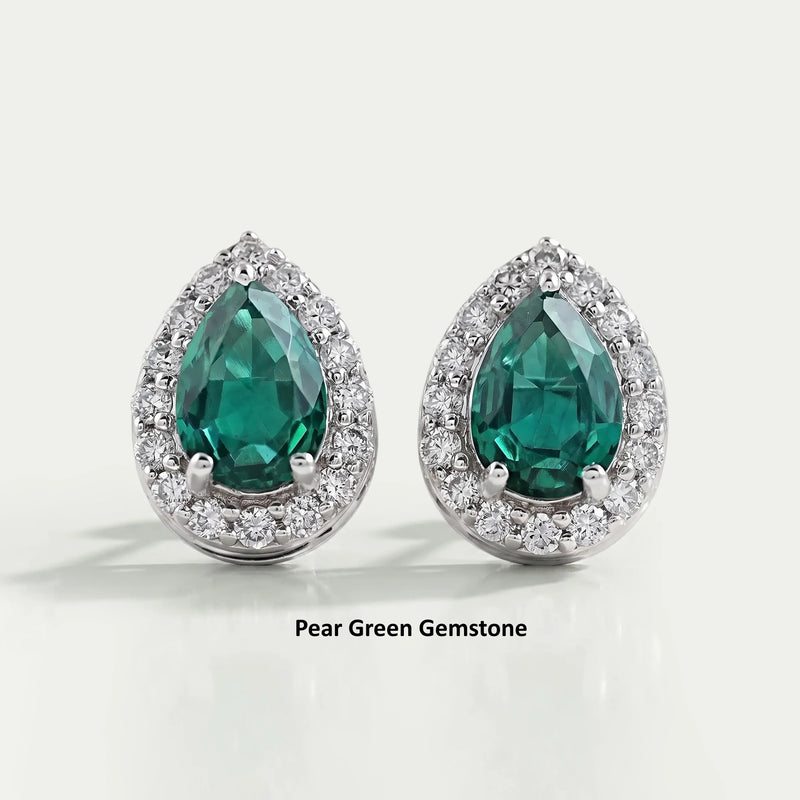 Ouros Jewels Pear Gemstone And Lab Diamond Halo Stud Earrings