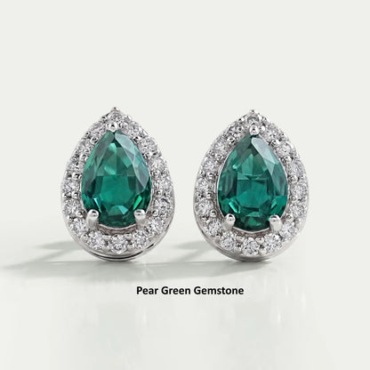 Pear Gemstone And Lab Diamond Halo Stud Earrings Earrings