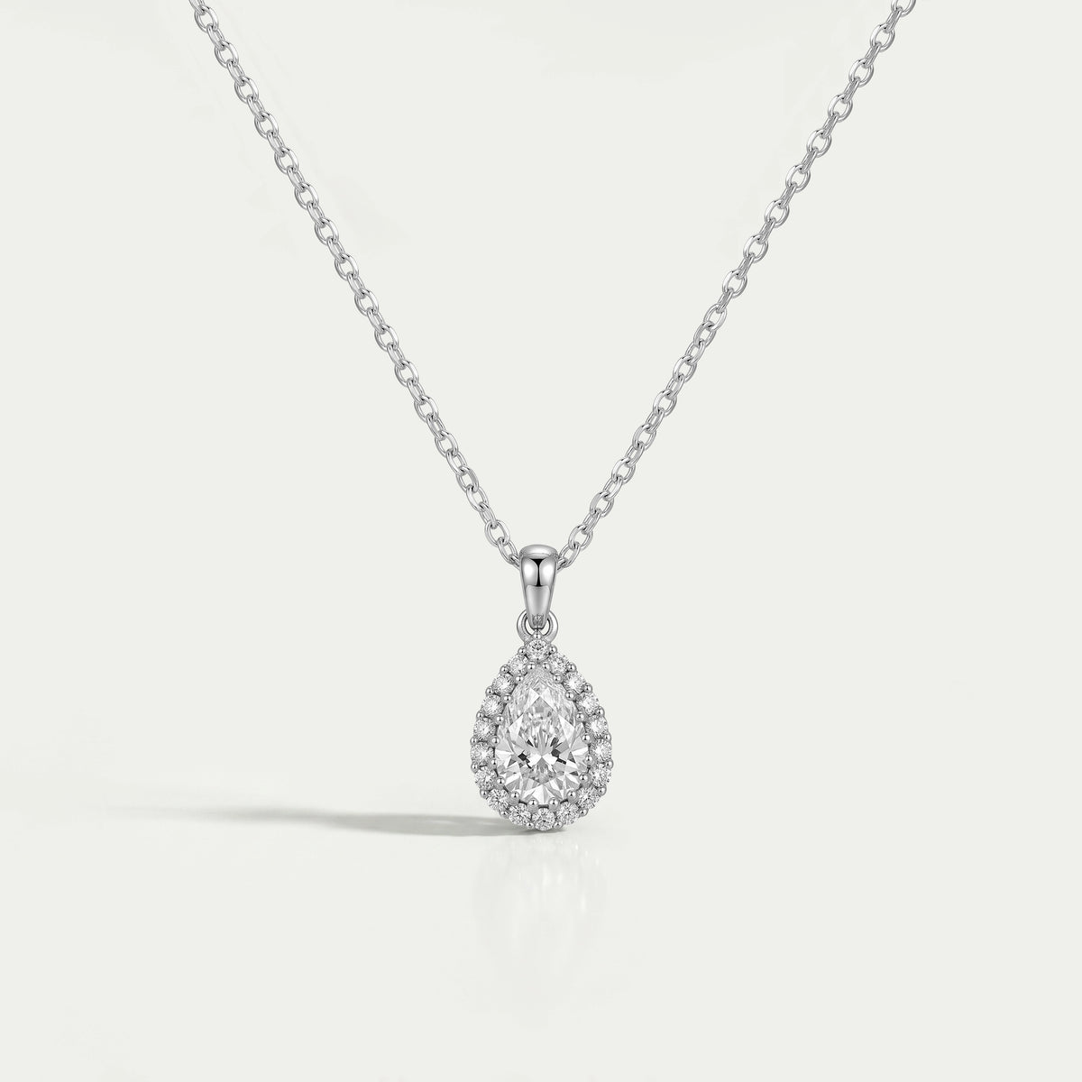 Pear Shape Lab Grown Diamond Halo Pendant Necklaces