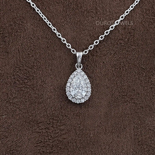 Pear Shape Lab Grown Diamond Halo Pendant Necklaces