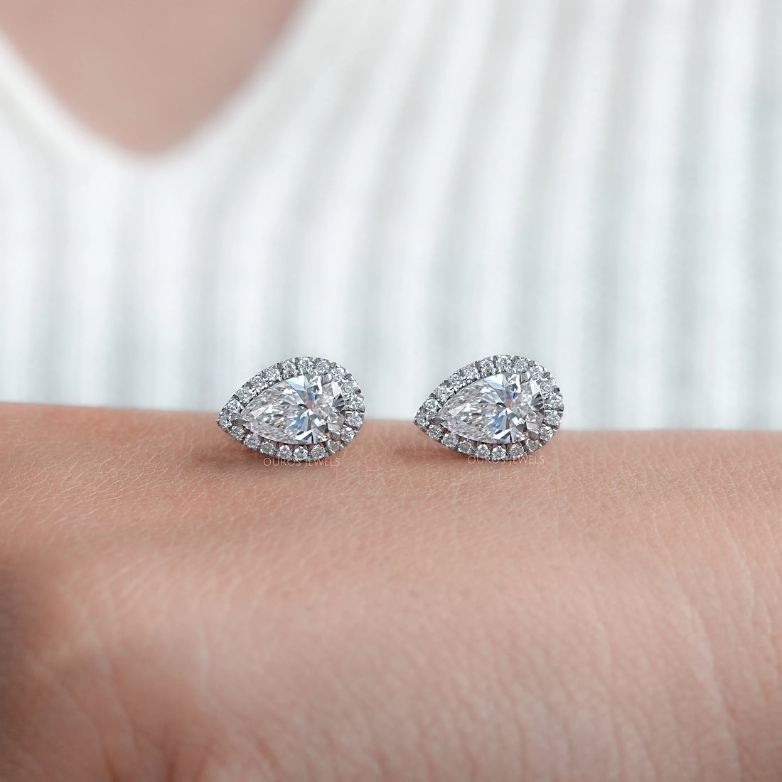 Pear Lab Grown Diamond Halo Stud Earrings Earring
