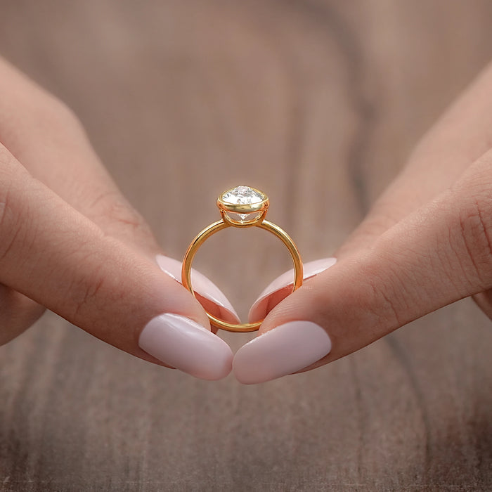 Bezel Set Pear Cut Lab Solitaire Ring Rings