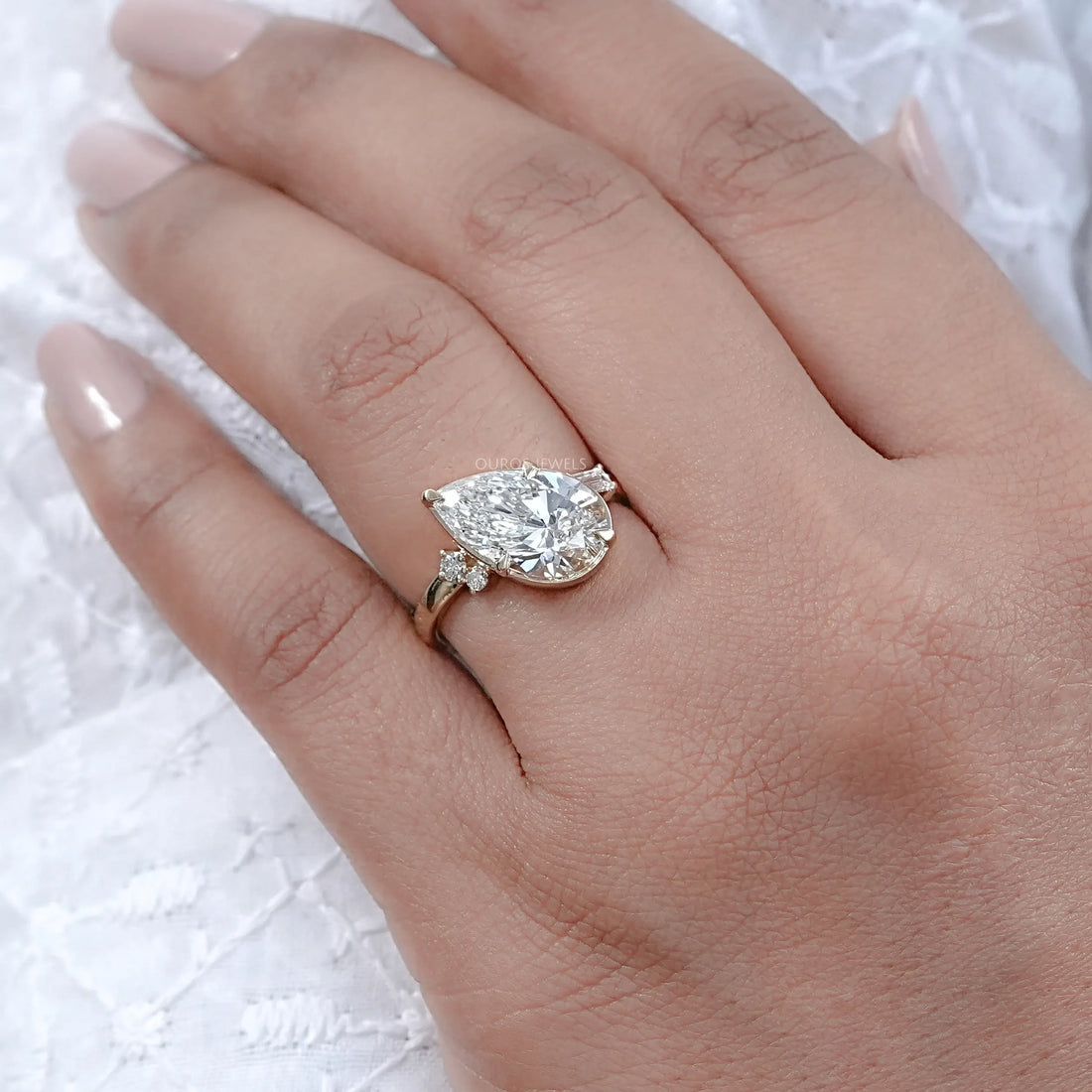 Yellow Gold Pear Cut Lab Diamond Engagement Ring
