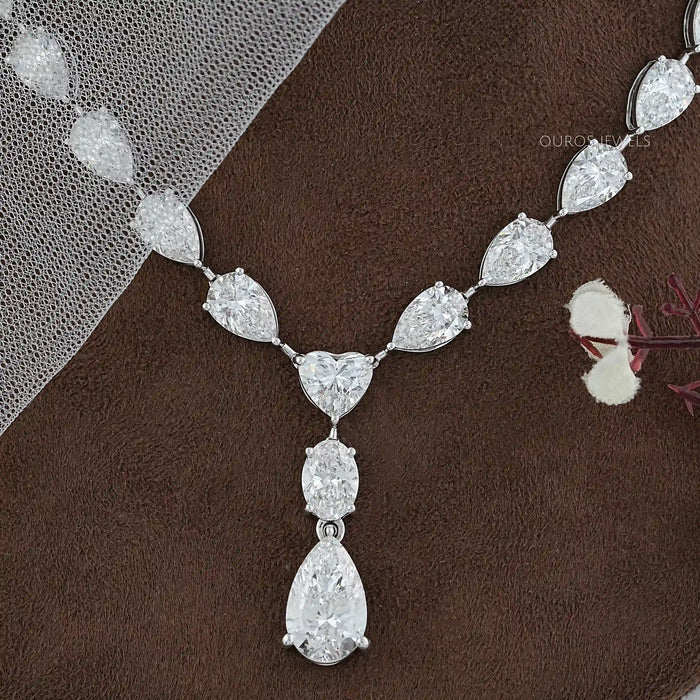 Pear And Heart Lab Diamond Lariat Drop Necklace
