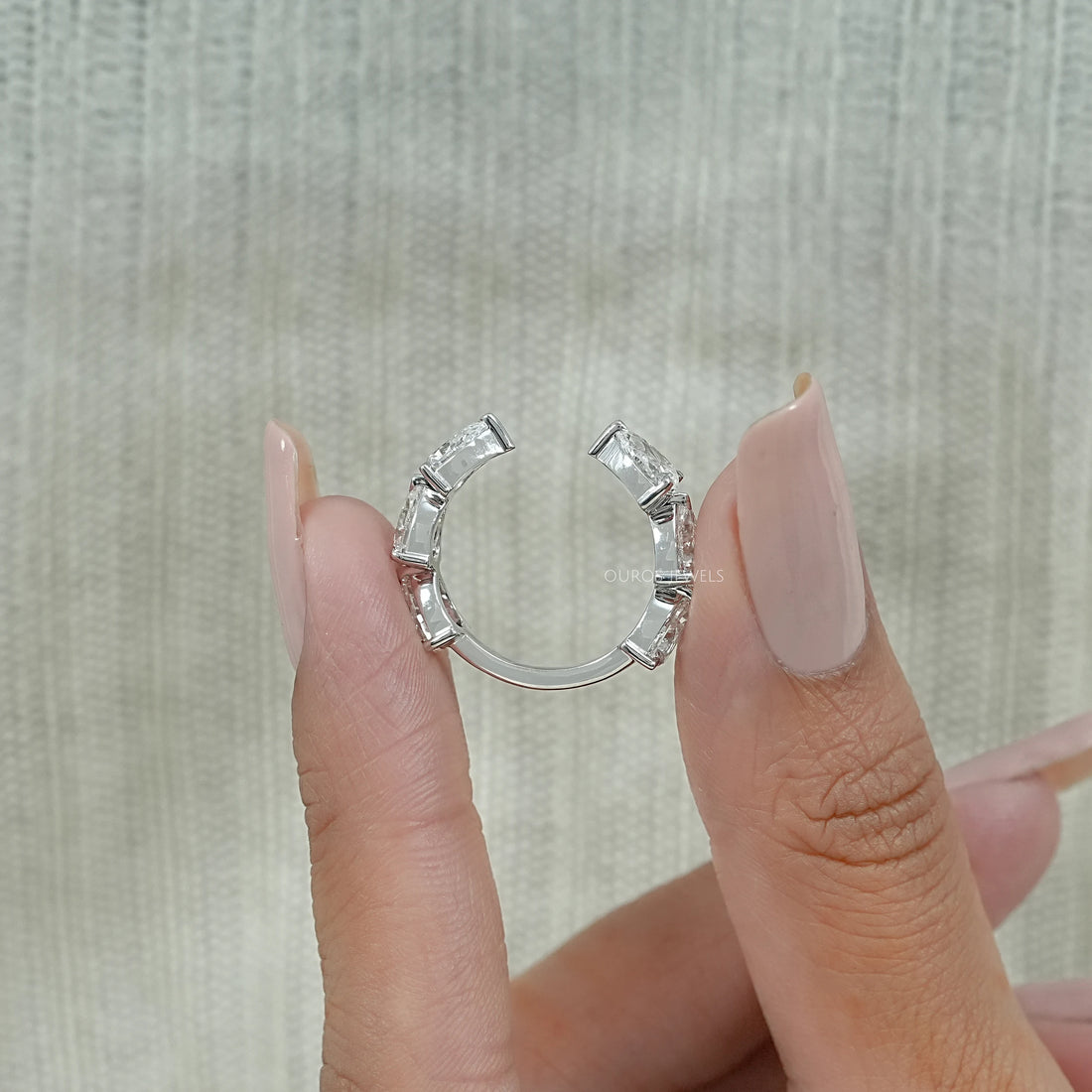 Pear Lab Diamond Open Cuff Wedding Band Rings