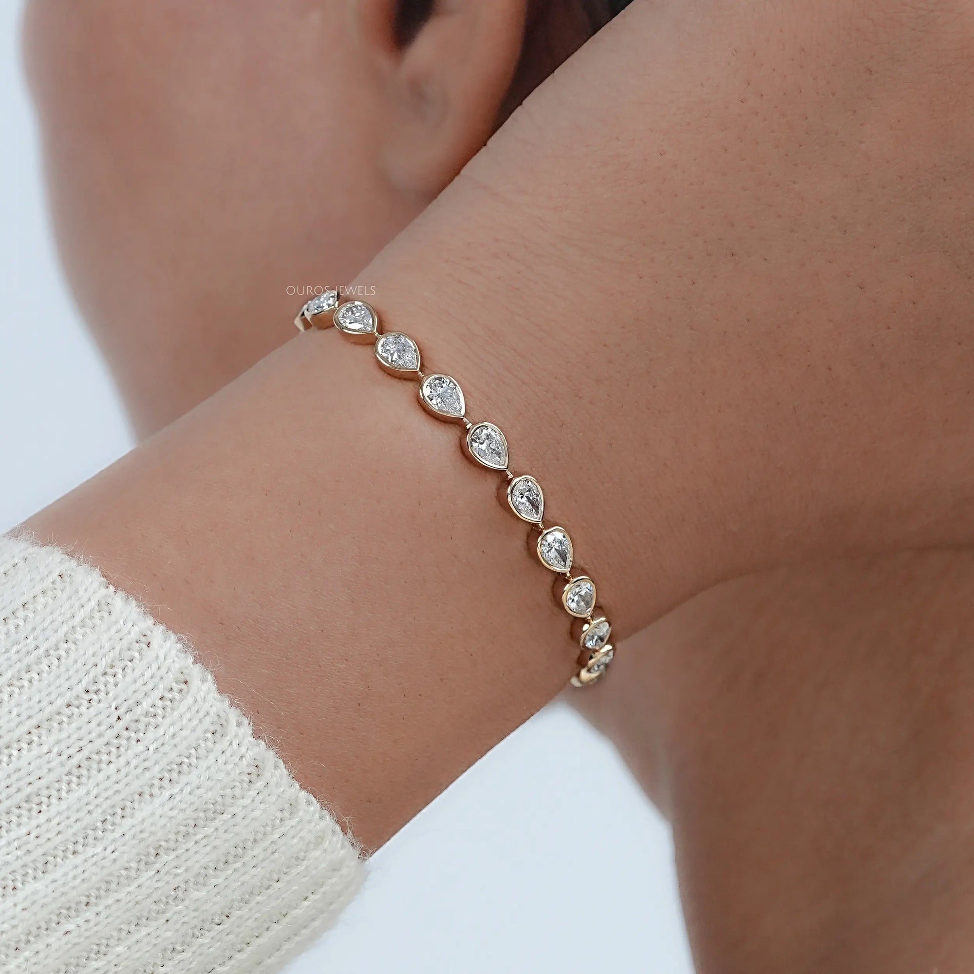 Bezel Set Pear Cut East West Set Tennis Bracelet Bracelet