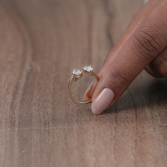 Two Stone Pear Lab Diamond Toi Et Moi Open Cuff Ring
