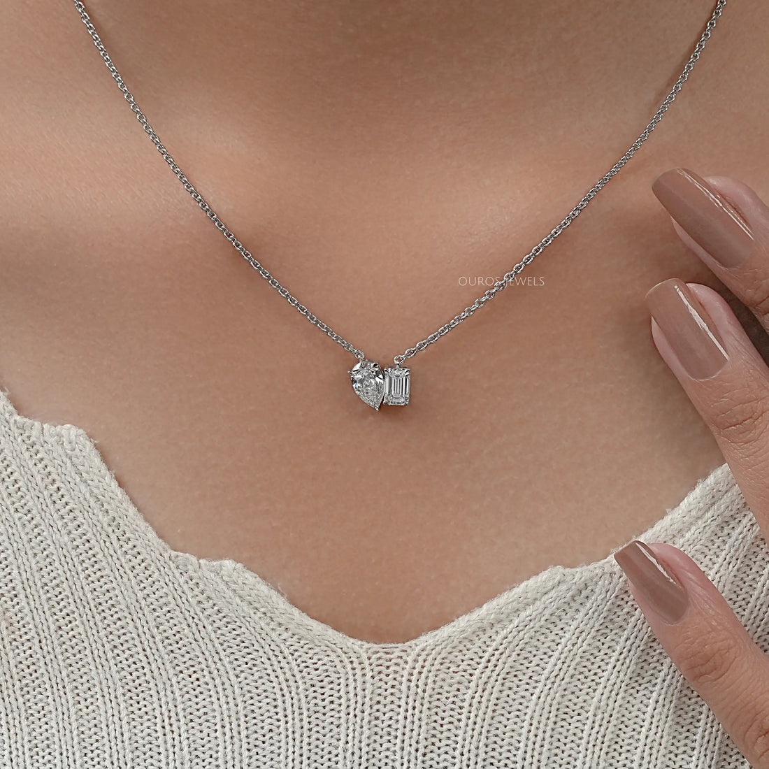 Pear And Emerald Lab Diamond Toi Moi Pendant Necklaces