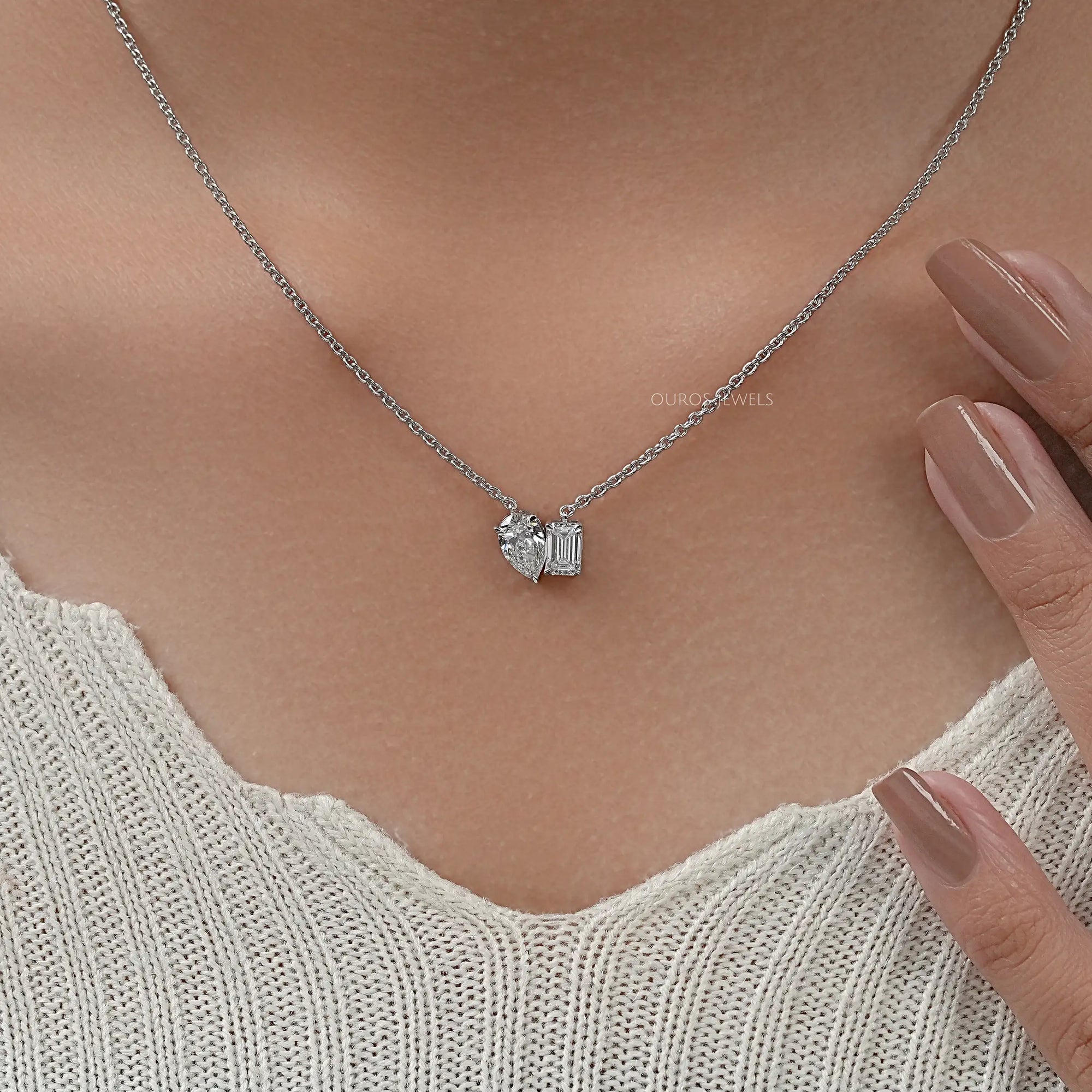 Pear And Emerald Lab Diamond Toi Moi Pendant Necklaces