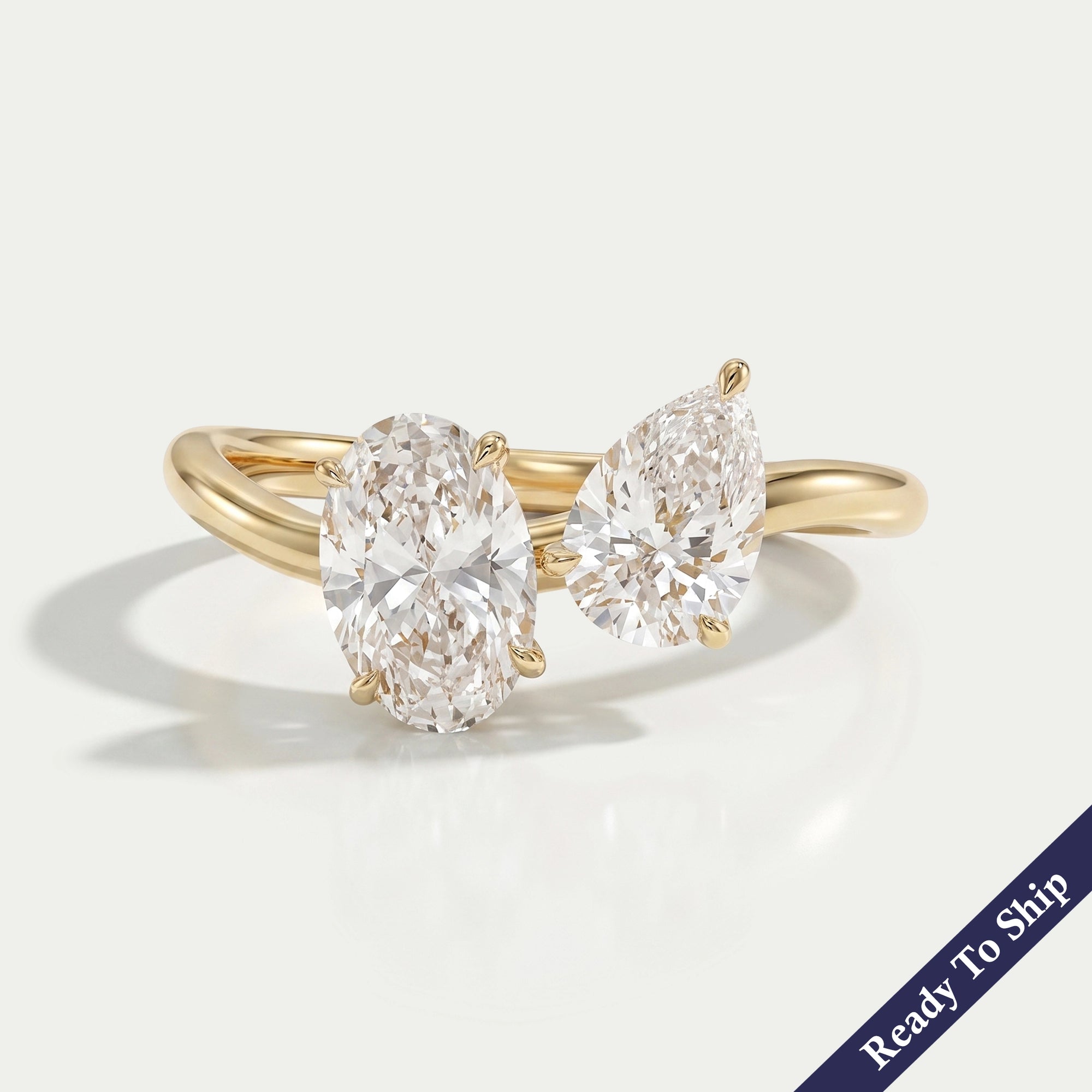 Two Stone Lab Diamond Curved Engagement Ring Ring